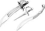 Set of knives. Cutlass, dagger and Turkish scimitar curve