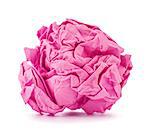 pink crumpled paper ball rolled on a white background