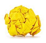 rich yellow crumpled paper ball rolled on a white background