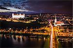 Bratislava, Slovakia - Panoramic View with the Castle and Old Town at Night