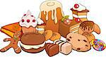 Cartoon Illustration of Sweet Food like Cakes and Cookies