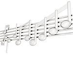 Various music notes on stave. Metall 3d