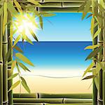View of the seashore from the resort hotel window. Vector illustration.