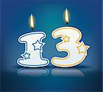 Birthday candle number 13 with flame - eps 10 vector illustration