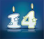 Birthday candle number 14 with flame - eps 10 vector illustration