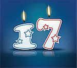 Birthday candle number 17 with flame - eps 10 vector illustration