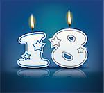 Birthday candle number 18 with flame - eps 10 vector illustration