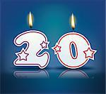 Birthday candle number 20 with flame - eps 10 vector illustration