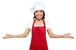 Great welcome by experienced asian female chef. All against white background