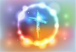 An illustration of a hand drawn cross surrounded by an abstract glowing background. Vector EPS 10 available. EPS file contains transparencies and a gradient mesh.