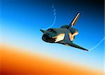 Space Shuttle Landing In Stratosphere. 3D Scene.
