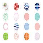 Illustration of sixteen easter eggs on a white background