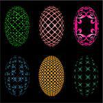 Illustration of six easter eggs on a black background
