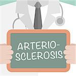 minimalistic illustration of a doctor holding a blackboard with Arteriosclerosis text, eps10 vector
