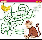 Cartoon Illustration of Education Path or Maze Game for Preschool Children with Monkey and Banana