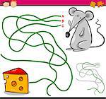 Cartoon Illustration of Education Path or Maze Game for Preschool Children with Mouse and Cheese