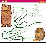 Cartoon Illustration of Education Path or Maze Game for Preschool Children with Bear and Honey