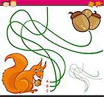 Cartoon Illustration of Education Path or Maze Game for Preschool Children with Squirrel and Acorn