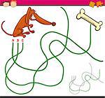 Cartoon Illustration of Education Path or Maze Game for Preschool Children with Dog and Bone