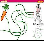Cartoon Illustration of Education Path or Maze Game for Preschool Children with Rabbit and Carrot