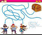 Cartoon Illustration of Education Path or Maze Game for Preschool Children with Pirates and Treasure