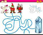 Cartoon Illustration of Education Path or Maze Game for Preschool Children with Dwarfs and Gem