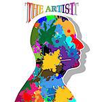 Illustration of colorful silhouette of a man as a symbol of art.