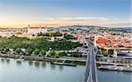 Bratislava, Slovakia - Panoramic View with the Castle and Old Town at Sunset as Seen from Observation Deck