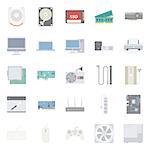 Computer components and peripherals flat icons set graphic illustration design