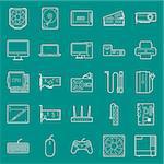 Computer components and peripherals thin lines icons set graphic illustration design