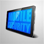 detailed illustration of a tablet computer device with Mobile Security text, eps10 vector