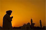 Silhouette of Sikh prayer at temple, Amritsar, India