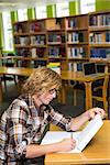 Student studying in the library at the university