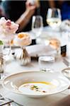 Butternut Squash Soup with Croutons Appetizer at Wedding