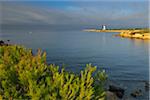 Coast at Morning with Lighthouse, Anse de la Beaunderie, La Couronne, Martigues, Cote Bleue, Mediterranean Sea, Bouches-du-Rhone, Provence-Alpes-Cote d'Azur, France