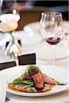 Beef with Arugula and Asparagus on Barley at Wedding Reception