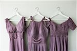Three Bridesmaid Dresses Hanging on Wall