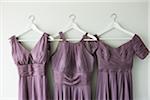 Three Bridesmaid Dresses Hanging on Wall