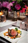 Close-up of Beef with Carrots and Peas at Wedding Reception