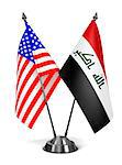 USA and Iraq - Miniature Flags Isolated on White Background.