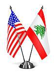 USA and Lebanon - Miniature Flags Isolated on White Background.