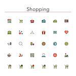 Shopping and sale colored line Icons set. Vector illustration.