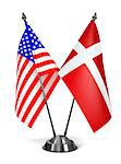 USA and Denmark - Miniature Flags Isolated on White Background.