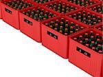 Red crates full with beer bottles