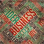 Business - Grunge Printed Word Collage on Old Fulvous Paper.