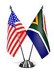 USA and South Africa - Miniature Flags Isolated on White Background.