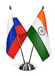 Russia and India - Miniature Flags Isolated on White Background.