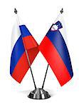 Russia and Slovenia - Miniature Flags Isolated on White Background.