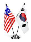 USA and South Korea - Miniature Flags Isolated on White Background.