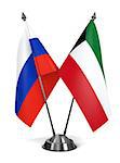 Russia and Kuwait - Miniature Flags Isolated on White Background.